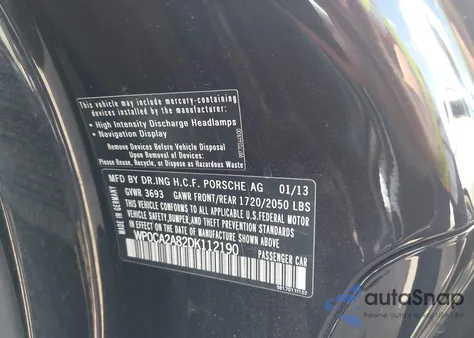 2013 Porsche Boxster из США, поврежденный, VIN WP0CA2A82DK112190